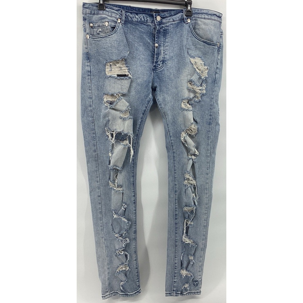 Kash Distressed Light Wash Denim Jeans, Men's Size 40